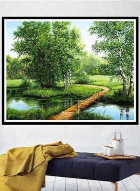 新款直销钻石画满钻圆钻田园风景绿色竹林十字绣小幅简约现代钻石