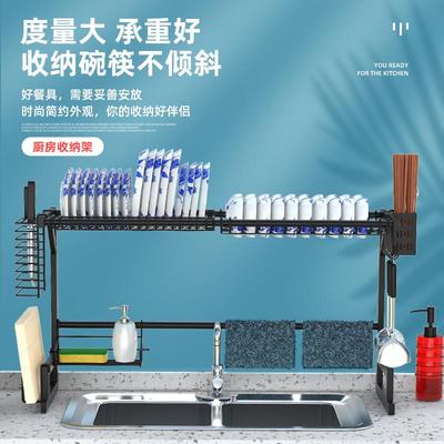 新款直销东南亚跨境厨房黑色碳钢水槽沥水架台面置物架碗架碗碟收