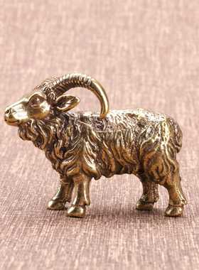 新款直销手工实心黄铜山羊摆件黄铜仿古微雕生肖羊铜手把件做旧工
