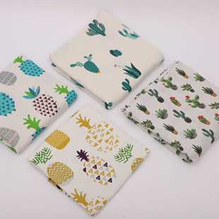 新款直销棉麻布料菠萝印花亚麻布仙人掌桌布沙发布垫靠枕抱枕套帆