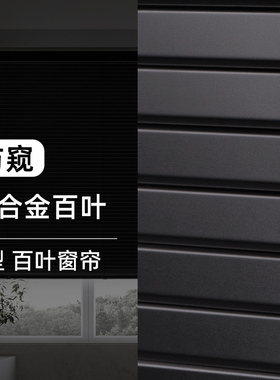 U型黑色百叶窗帘免打孔化妆室防水铝合金浴室遮光浴室防窥遮阳