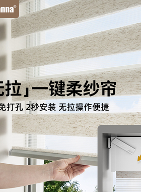 无绳推拉免打孔柔纱帘窗帘浴室厕所办公室斑马帘遮光遮阳定制卷帘