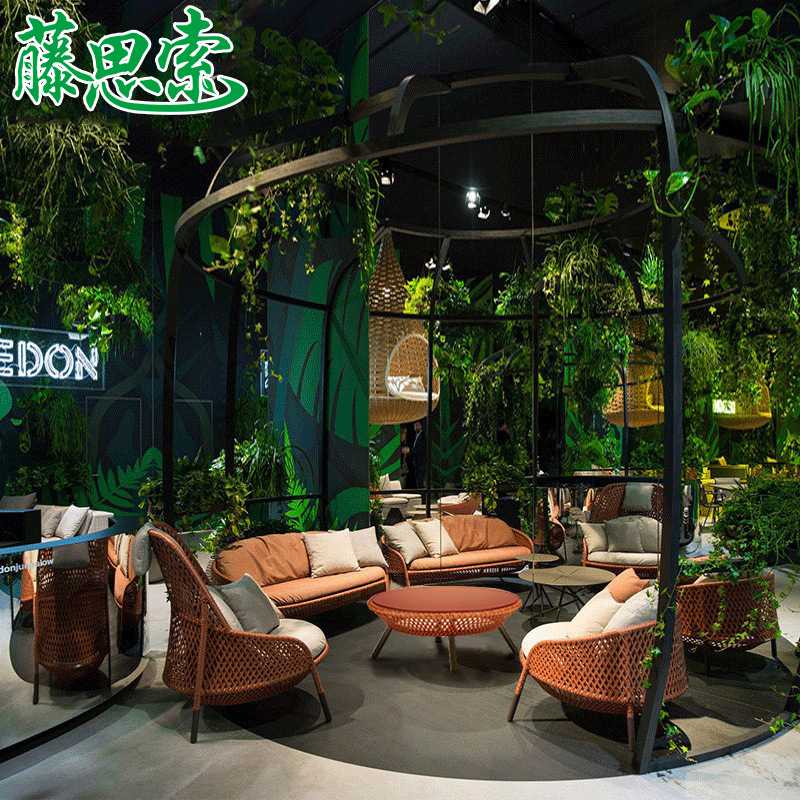 新款直销藤编沙发 户外家具露台设计师创意休闲露天花园沙发室外