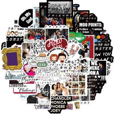 新款直销50张多款跨境老友记卡通贴纸冰箱洗衣机笔记本柜子杯子防