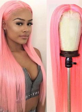 新款直销跨境外贸假发女粉色中分长直发wigs高温丝机制全头套支持