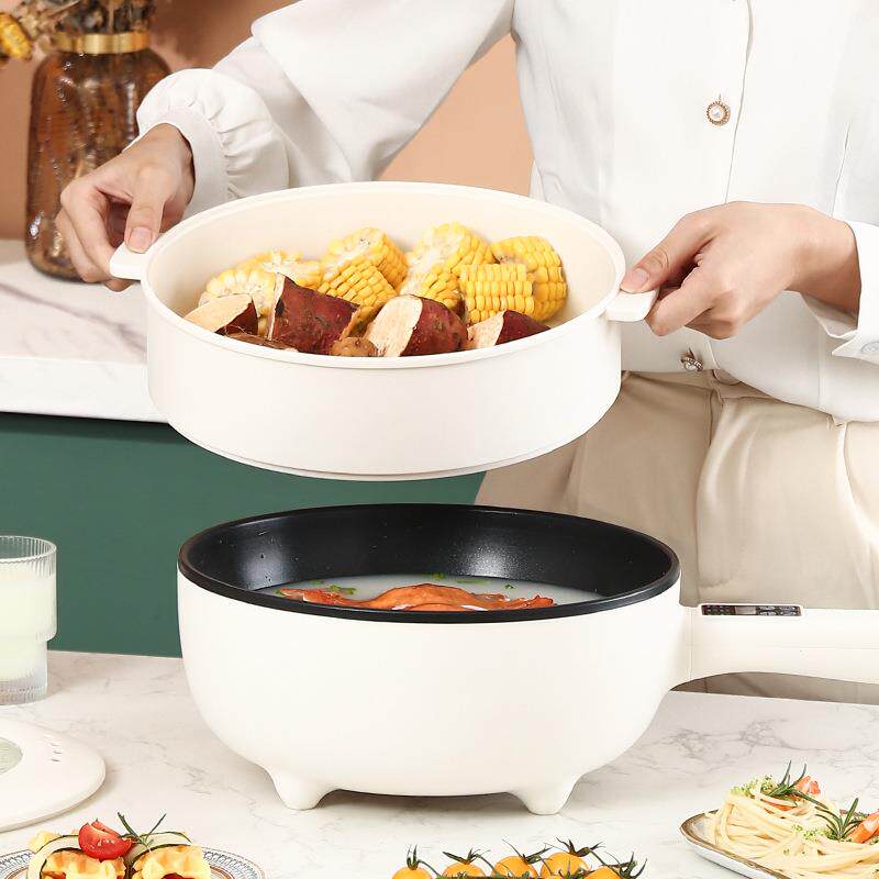 新款直销电炒锅家用一体式炒菜锅带蒸笼大容量多功能电煮锅不粘锅