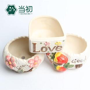 新款 手绘爱心LOVE草莓花朵 直销素色简约多肉植物花盆陶瓷花盆韩式