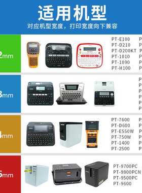 新款直销适用兄弟标签机色带12mmPT-E100B/D210/D450115B覆膜不干