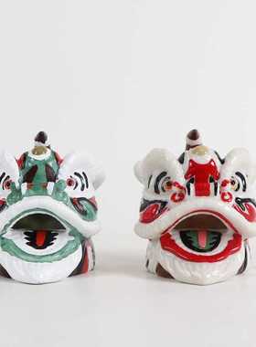 新款直销新中式国潮舞狮醒狮子头摆件样板房间客厅茶几电视柜装饰