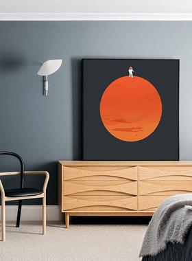 新款直销橙色宇航员现代客厅装饰画沙发背景北欧太空月球儿童房间