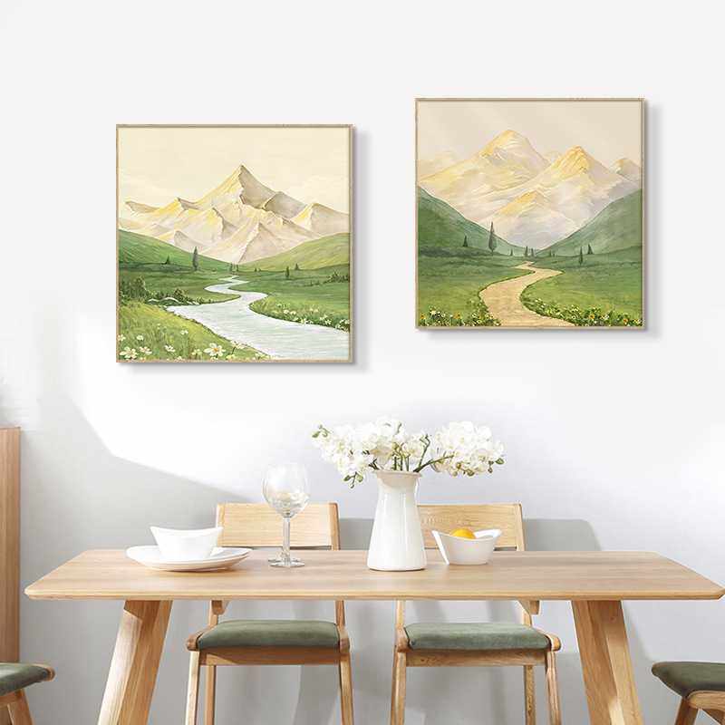 新款直销奶油风餐厅装饰画现代简约山水画餐桌背景墙挂画日照金山,家居饰品,现代装饰画,淘宝优惠券,粉丝福利购,淘宝优惠卷