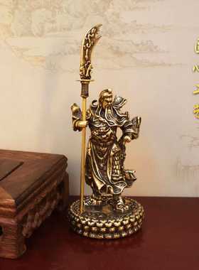 新款直销黄铜实心小摆件玄关桌面手把件大刀关公老爷茶道茶宠雕铸