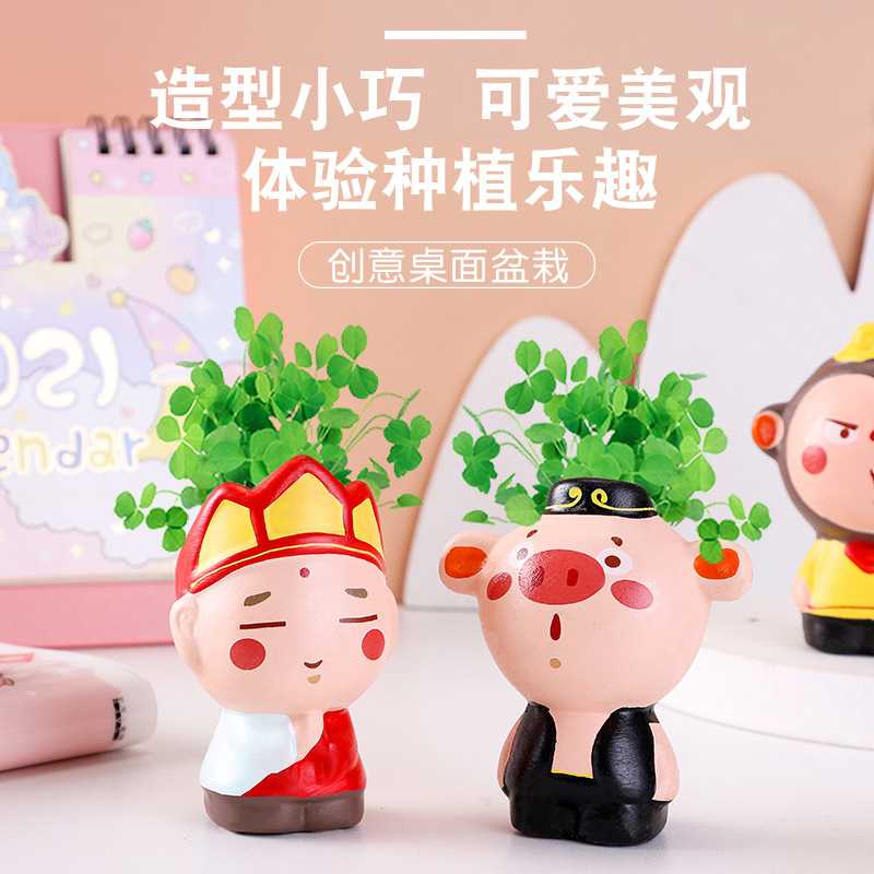 新款直销创意小盆栽迷你绿植办公室桌面摆件小草学生幼儿园草娃娃