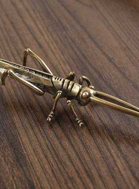 新款直销黄铜蚂蚱创意办公室茶桌茶具小茶宠桌面纯铜摆件金属工艺