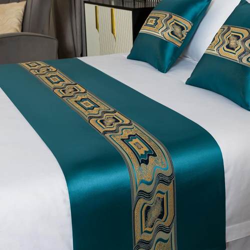 新款直销床旗床尾巾 高精密波纹提花床尾装饰布条新中式现代轻奢