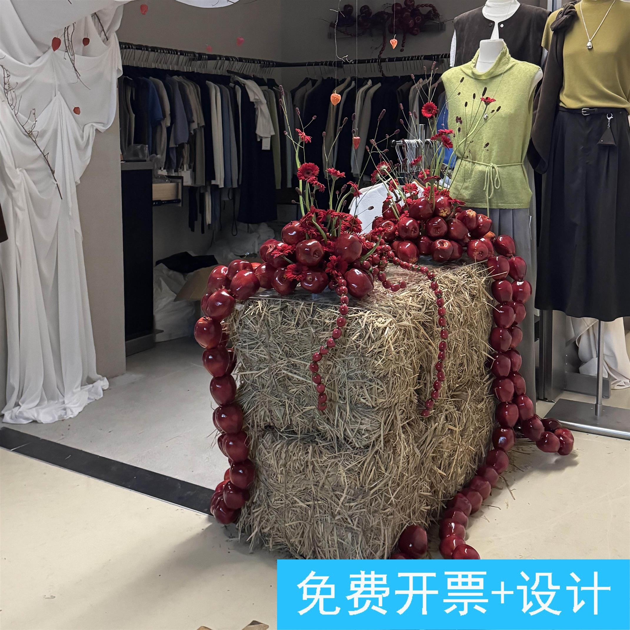 秋天服装店铺美陈布置草垛方形装饰道具干稻草堆头氛围感布景摆件
