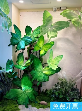 绿色系纸艺蝴蝶春夏商场橱窗森系场景造景装饰植物自然角环创道具