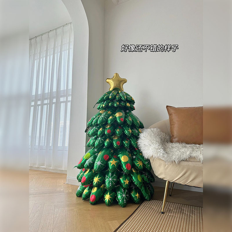 圣诞节商场店铺装饰大号充气堆堆立体柱圣诞树节日氛围感气球装饰