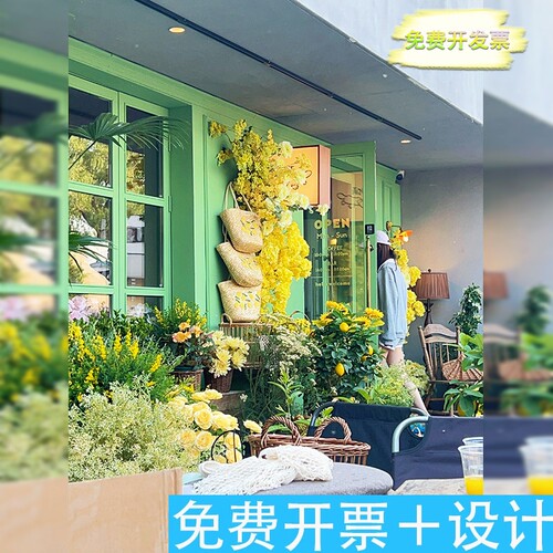夏日店铺门头黄色仿真花装