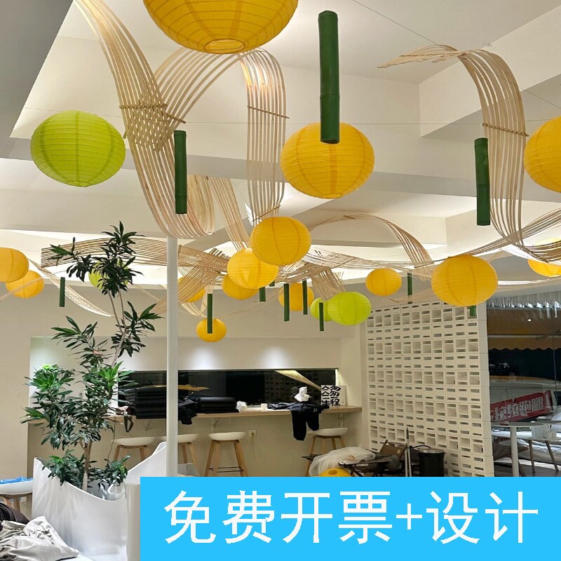 咖啡店中秋节国风氛围置景浓浓的的中国传统节日氛围国风美陈灯笼