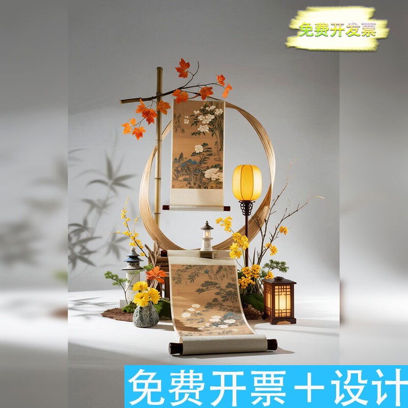 中秋节美陈造景竹排国风装