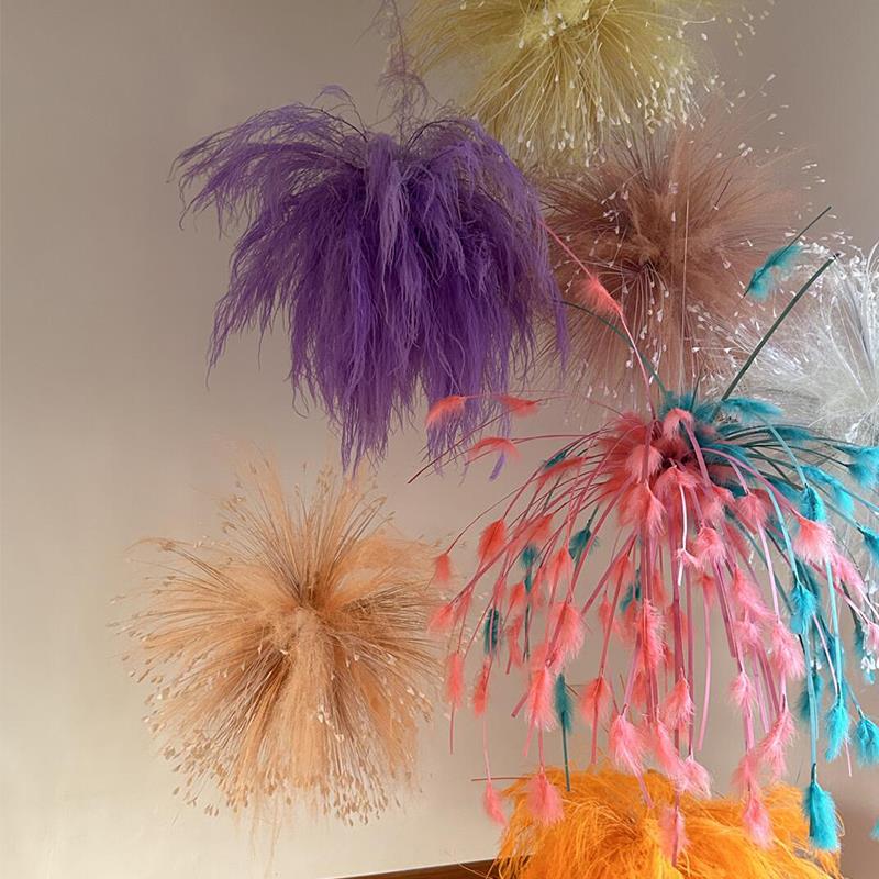 新年永生花烟花悬浮烟花树干花轻柔羽毛草龙须草春节插花装饰品