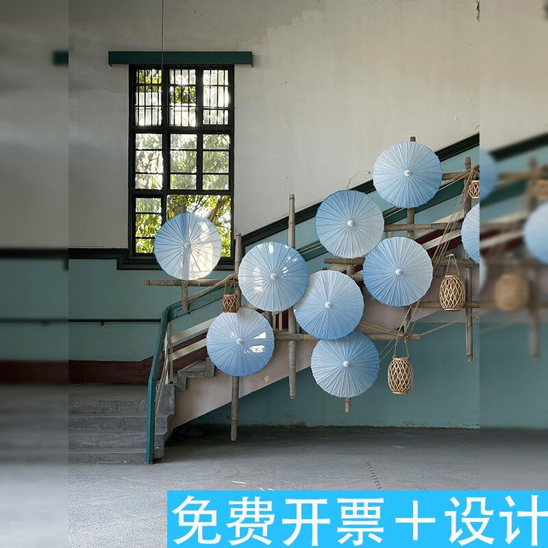 店铺楼梯间古风油纸伞拍照场景氛围装饰品古风灯笼吊饰打卡区布置