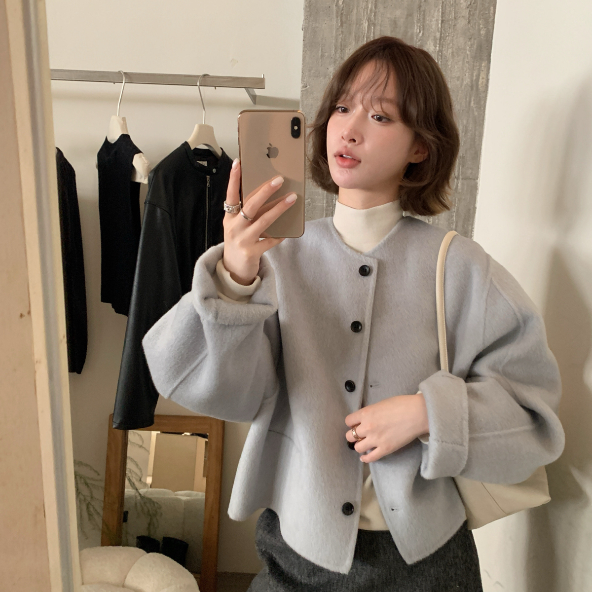 IMISS-冬上新韩标高品质手工双面加厚羊毛外套（含100羊毛）