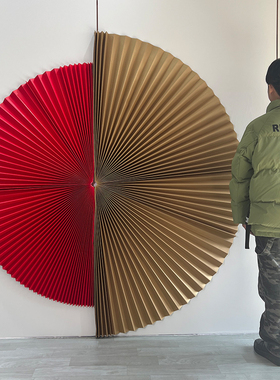 红色折纸扇过新年元旦节日超大半圆纸扇婚庆背景摆件橱窗美陈装饰