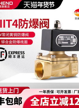 常闭IICT4防爆电磁阀4分1寸2寸粉尘防爆阀水阀电磁控制阀220V线圈