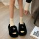 冬季 女生毛绒 女一字防滑毛毛拖鞋 保暖遛弯穿 ins厚底外穿棉拖鞋