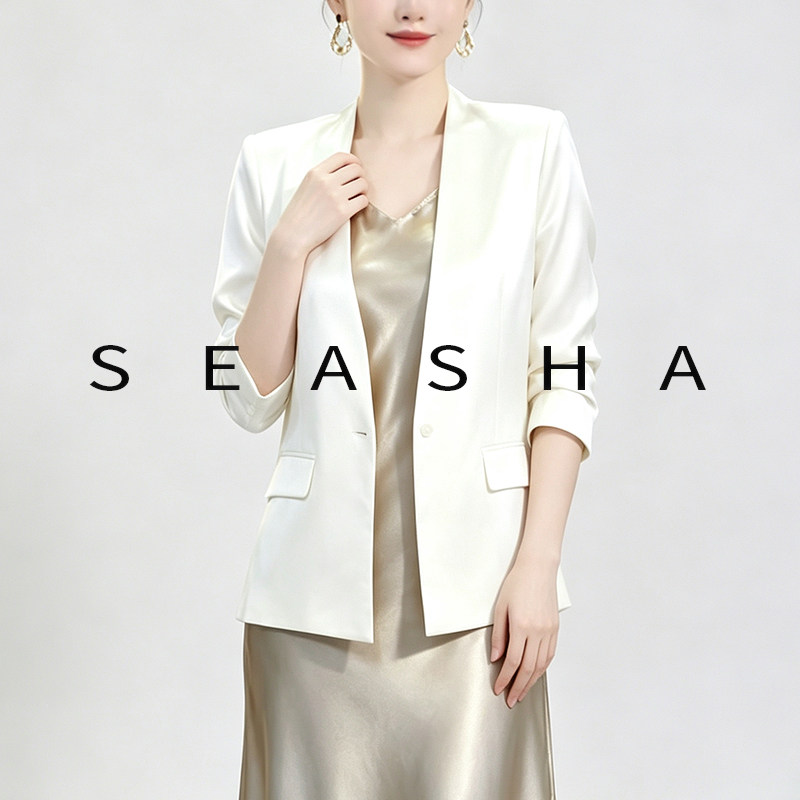 SEASHA轻奢缎面简约通勤高短外套
