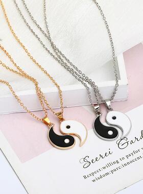 太极八卦项链夏季新款中国风新中式百搭男女情侣阴阳两极拼接吊坠