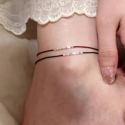 碎银子脚链女本命年高级性感脚踝玉足红色精致可调节手工编织红绳