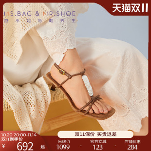 羊皮方头贝母细带粗跟凉鞋 新款 女252463 先生2025年夏季 包小姐与鞋