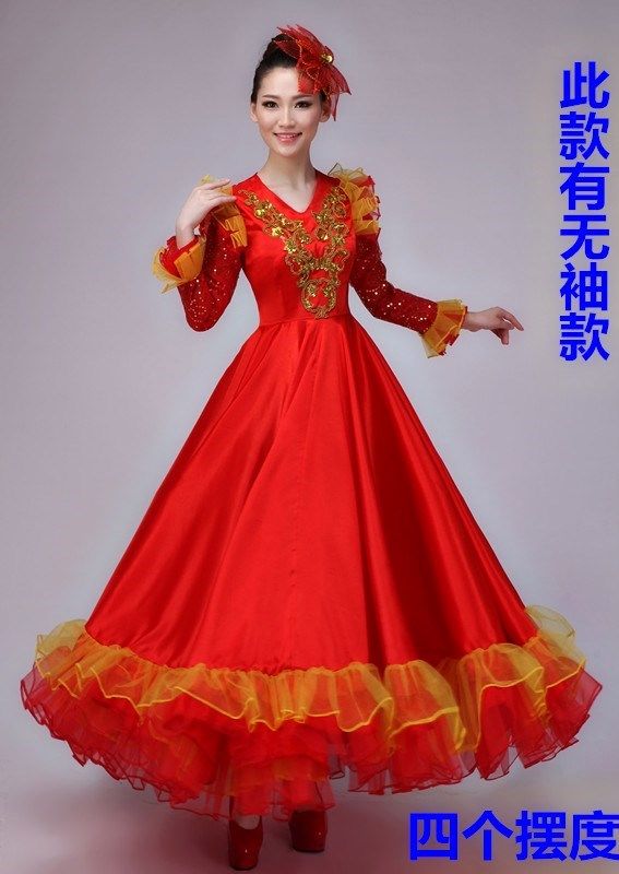 红色古代演出服大裙摆晚会表演服装大摆裙女性民族舞蹈创意歌唱女|ruв категории Женская одежда, костюм/национальная одежда/театр костюм, национальная одежда/этап погрузки - от Buy2taobao.com для оказания профессиональной услуги покупки агента Taobao