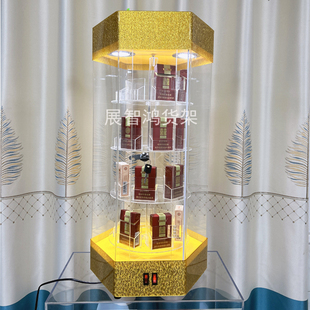 定制六角形香烟架子防尘带灯旋转展示柜亚克力透明架子货架陈列架
