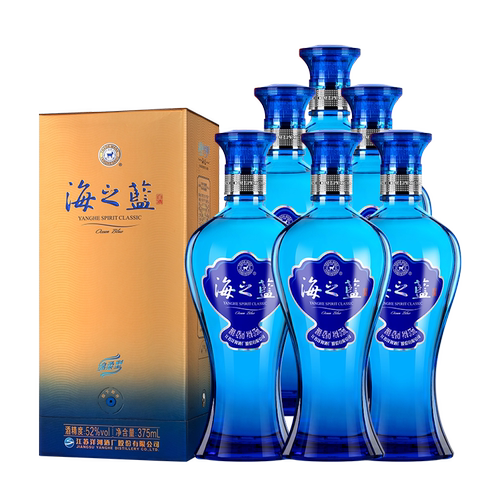 洋河海之蓝52度375ml*6瓶整箱绵柔浓香型白酒2018版