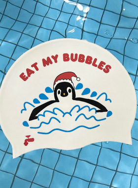 海王甜心原创设计师游泳硅胶泳帽加大长头男女圣诞企鹅游泳大头