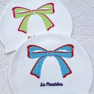 蝴蝶结防水女印花泳帽不勒头长发游泳帽护耳专用硅胶泳帽