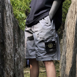 正确现货Stone金属尼龙短裤男女宽松石头刺绣岛薄款工装五分裤 潮