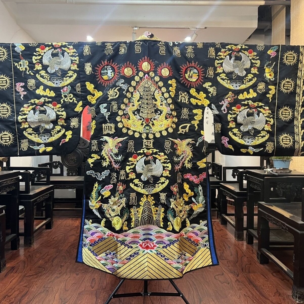 特卖道士服高功服黑色贡缎九鹤萧台二十八星宿小袖法衣降衣道袍