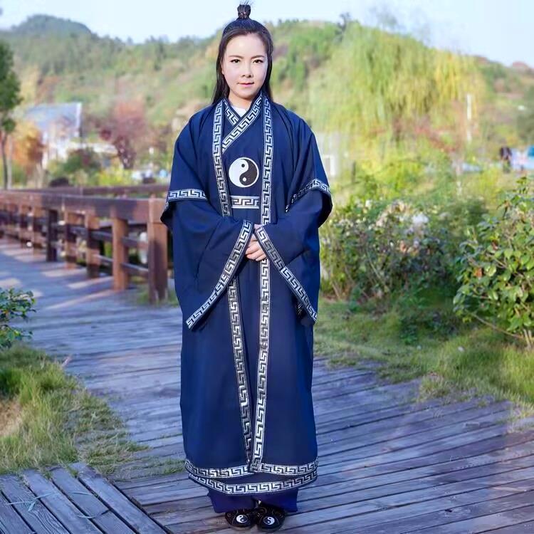 特价古风汉服斜襟大袖回纹边道袍法衣长袍长褂道士服装太极服披挂