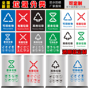 北京垃圾桶分类标识贴纸垃圾桶透明贴垃圾分类流程指引制度公示牌不可回收厨余有害干湿垃圾透明提示贴纸