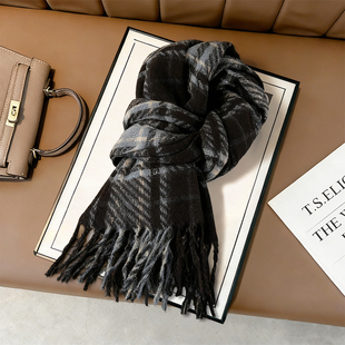 围巾冬季女高级感灰色格子披肩2025新款百搭韩系氛围感学生围脖男