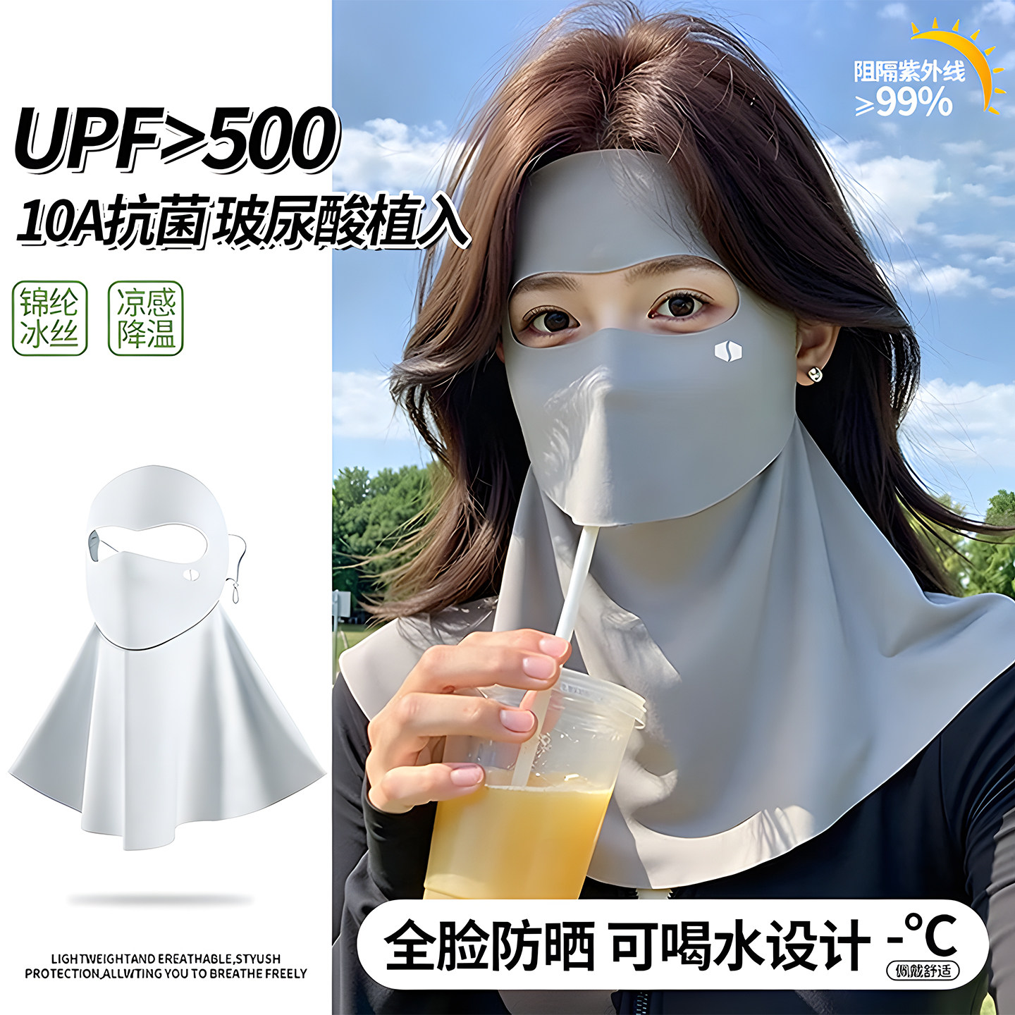 全脸基尼版脸防晒面罩脖颈新款紫外线防护夏季可喝水遮阳脸罩口罩