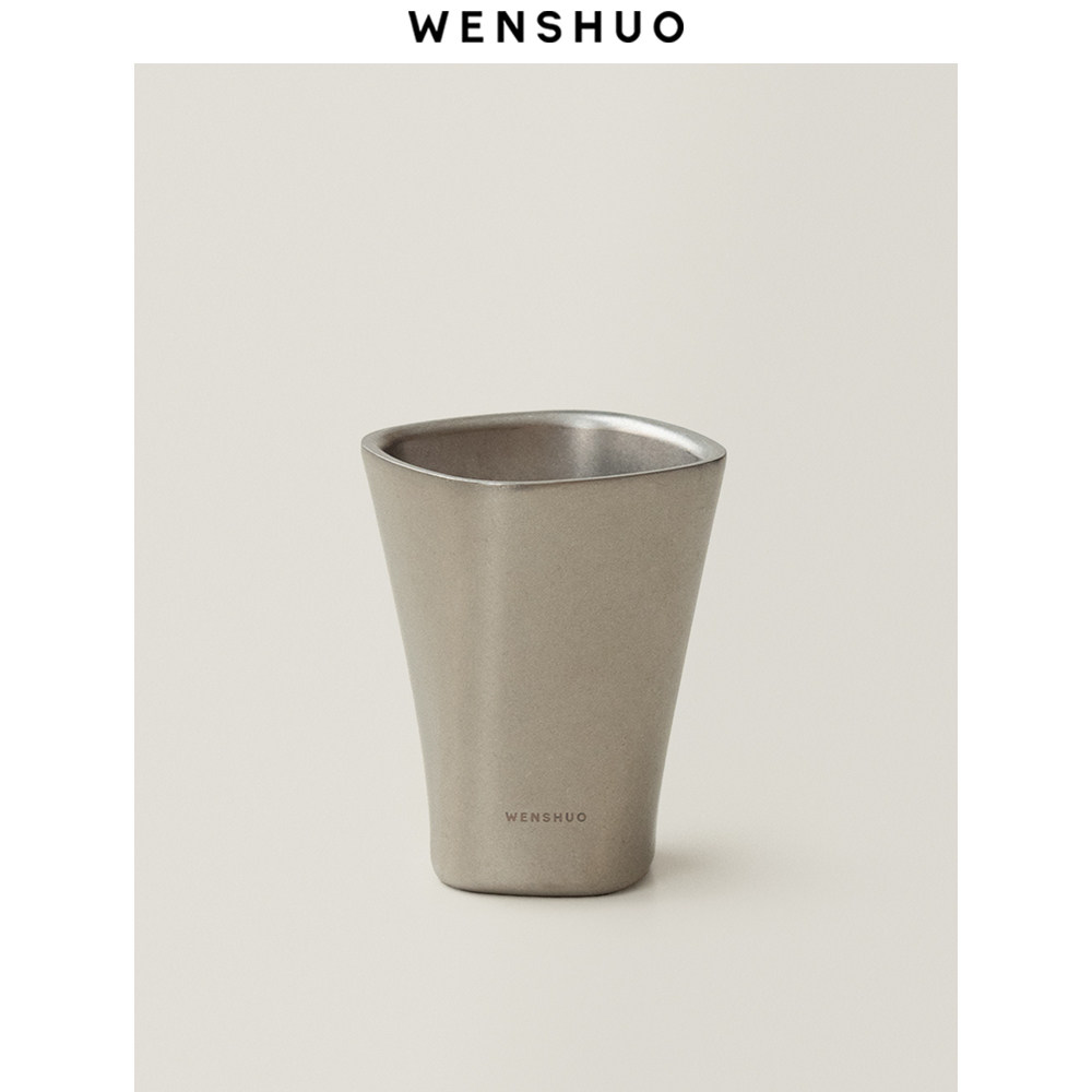 WENSHUO 钛灰不锈钢高杯双层隔热水杯家用咖啡杯茶杯早餐杯无把杯