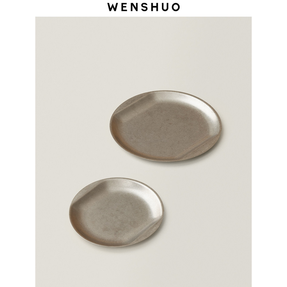 WENSHUO 复古不锈钢304把手圆盘盘意面盘沙拉盘下午茶甜品盘露营