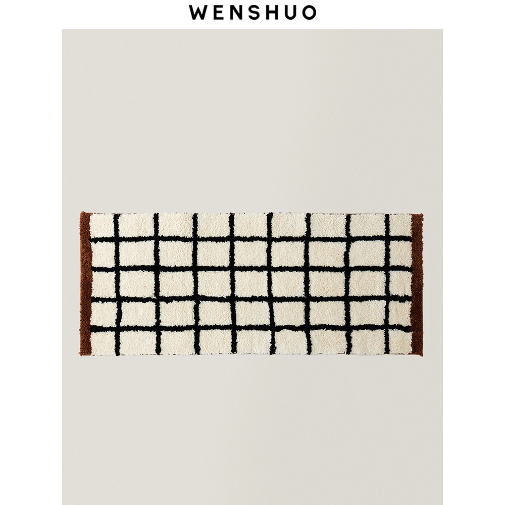 WENSHUO 原创复古格纹地毯卧室床边毯简约客厅冬季地毯奶油风高级