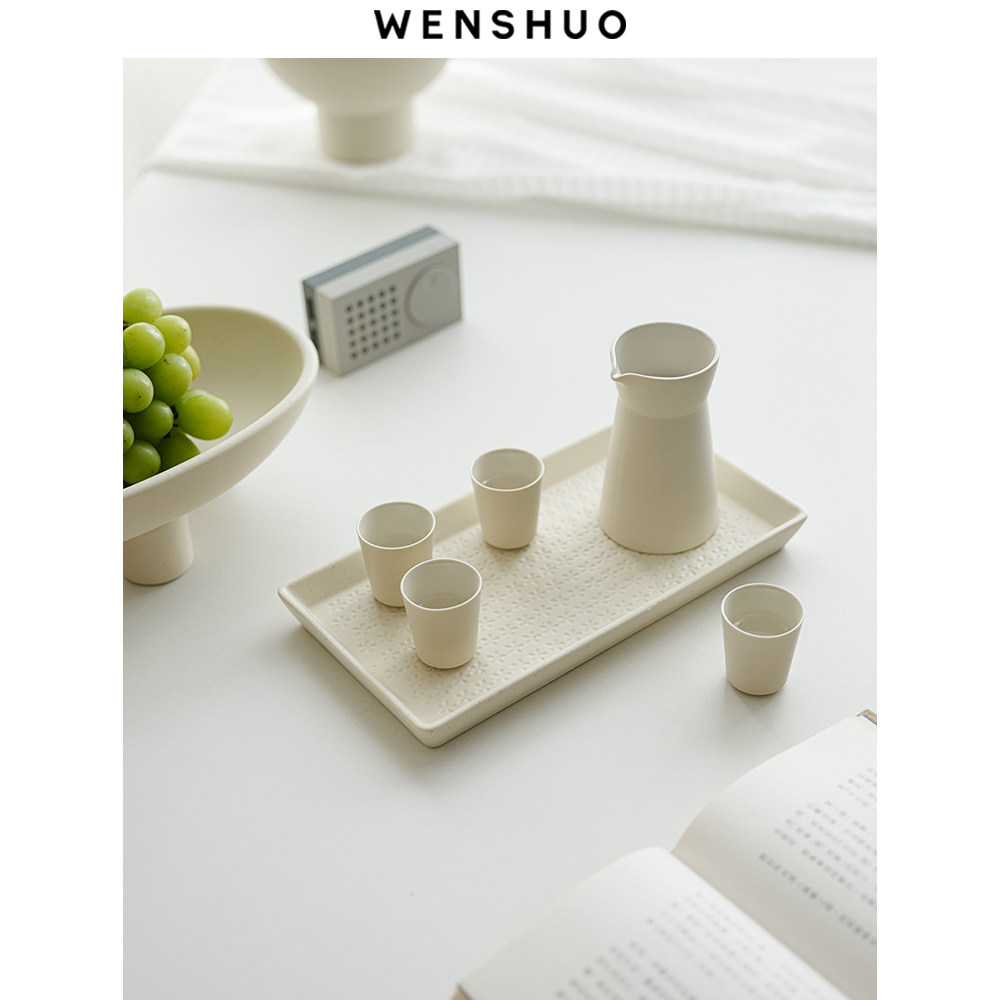 WENSHUO简约日式樱花清酒器套装奶油家用酒具烧酒杯复古酒壶送礼